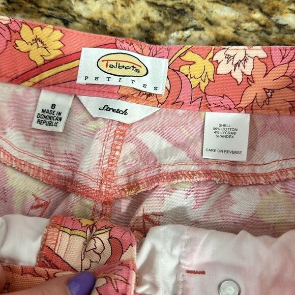 Talbots Stretch Cotton Blend Floral Print Straight Leg High Rise Pants Size 8 - Picture 4 of 9